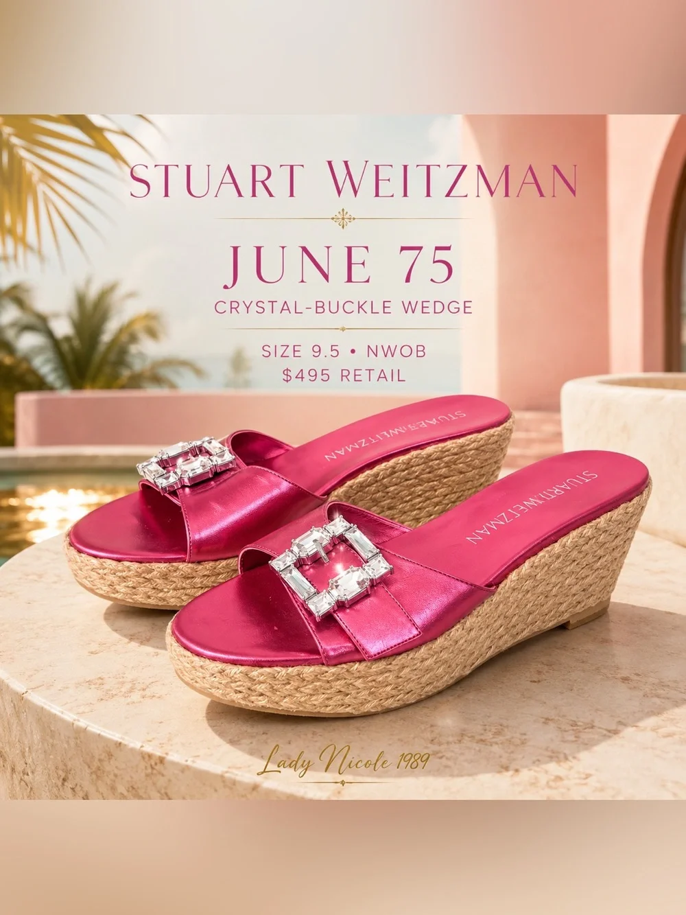 Stuart Weitzman June 75 Pink Wedges 9.5 NWOB